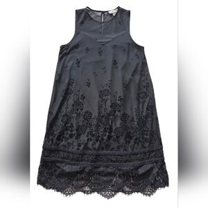 Ethereal Paper Crane Black Floral Velvet Burnout Lace Hem Shift Dress Small Goth